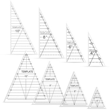 Imagem de TSV Conjunto de 4 réguas triangulares para acolchoar, réguas de acrílico para quilting de 10 cm, com alças antiderrapantes para costura, padrão de corte, artesanato DIY