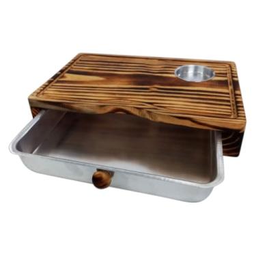 Imagem de Tábua de Carne para Churrasco de Madeira com Gaveta - Prática para Preparo e Organização de Alimentos, Ideal para Churrascos Domésticos