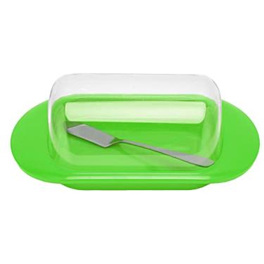 Imagem de KIMISS Caixa de Armazenamento de Manteiga de Plástico de Borda Redonda Com Tampa e Faca Transparentes - Ideal para Queijo, Sobremesa e Armazenamento de Pão (Faca de manteiga verde)