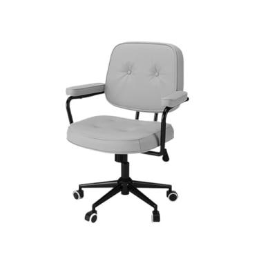 Imagem de Cadeira de escritório clássica vintage couro PU escritório escritório assento com braços e encosto feminino quarto maquiagem levanta cadeira giratória cadeira de trabalho (cinza)