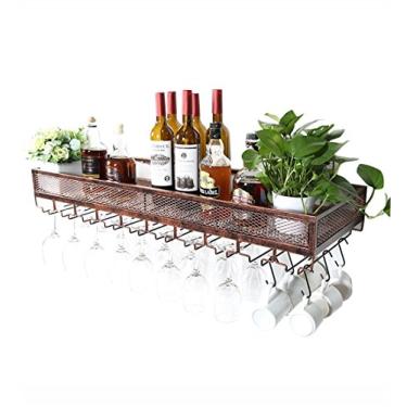 Imagem de Suporte de parede para prateleiras de vinho vintage | Suporte de garrafa de vinho independente | Suporte de copo de vinho pendurado | Suporte de vinho rústico para refrigerador de vinho montado na