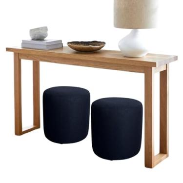Imagem de Kit 2 Puff Decorativo Redondo em Tecido Linho – Design Orgânico Estofado para Sala, Quarto e Espaços de Descanso – Suporta até 120kg(Preto)