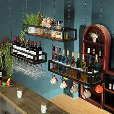Imagem de Rack de vinho, organizador de cozinha prateleira de decoração de teto, suporte de garrafa de vinho vintage pendurado prateleiras flutuantes de madeira bar mordomo dispensador de vinho para bar cozinha