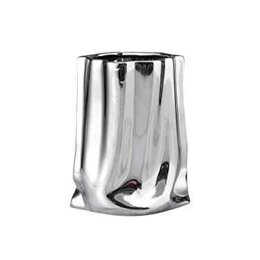 Imagem de Vaso de cerâmica com textura plissada moderna, banhado, plantas, decoração de mesa, vasos de flores, arranjos de flores decorativos, vasos florais centros de mesa (prata)