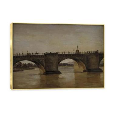 Imagem de NHLDZYH Moldura dourada. Trabalho mestre do romance norueguês, réplica de quadro de J. C. Dahl, paisagem atmosférica, arte de parede com moldura para biblioteca ou sala. (Ponte de Augusto). 30 x 42 cm