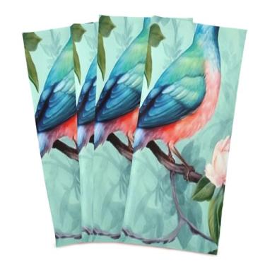 Imagem de Wassud Toalhas de cozinha Pássaro no ramo de rosas panos de prato de cozinha pacote com 4 panos de prato macios com laço para pendurar toalha de mão de secagem rápida super absorvente toalhas de chá