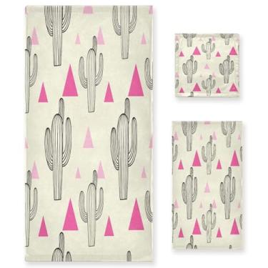 Imagem de xigua Cactos conjunto de toalhas de banheiro absorvente macio 3 peças toalha de banho toalha de mão toalhas decorativas para banheiro, academia, hotel, praia, piscina