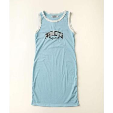 Imagem de Vestido Juvenil Canelado Estampado Marisa Tam 10 a 16-06044, Azul, 14