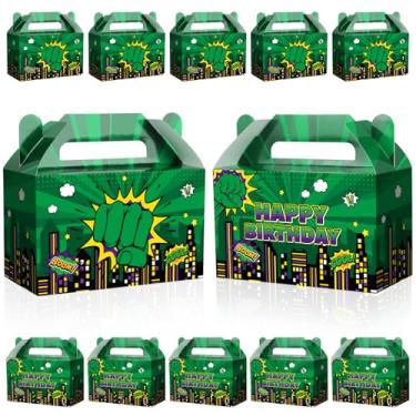 Imagem de 12 peças de decorações de festa de heróis verdes de desenho animado caixa de lembrancinhas de festa super tema doces doces caixas para crianças, meninos, meninas, super tema, quadrinhos, cidade