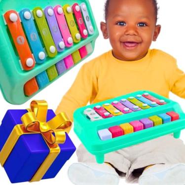 Imagem de Xilofone especial 2 em 1 integrado com piano teclado adaptado para desenvolvimento musical Infantil (Verde)