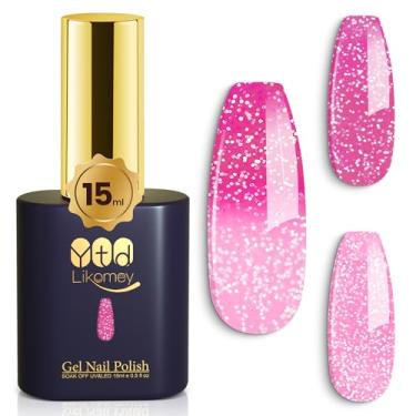Imagem de Esmalte em gel rosa quente com glitter que muda de cor, 1 peça, 15 ml, rosa claro, glitter, mudança de temperatura, cor, molhe, UV/LED, esmalte em gel da YTD Likomey, presente de manicure faça você mesmo