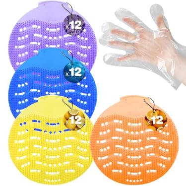Imagem de LINSIRON Pacote com 48 unidades de tela desodorizante para mictório com 100 luvas, proteção contra odores de onda 3D, bolos de mictório para homens, vaso sanitário, desodorizante, urinol, seco