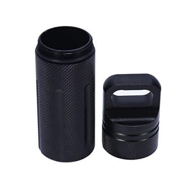 Imagem de Cosiki Porta-comprimidos de Alumínio à Prova D'água para Atividades Ao Ar Livre, Recipiente de Vedação de Cápsula de Medicamento para Camping e Caminhadas, Preto (Preto)