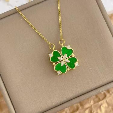 Imagem de Colar de ouro feminino delicado banhado a ouro 14K CZ banhado a ouro 14 K, colar de folha de coração, colar delicado para mulheres, colar moderno com pingente de esmeralda CZ, adjust, Latão Banhado a