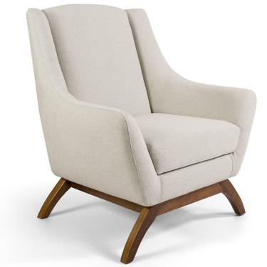 Imagem de Poltrona Decorativa Fixa Base de Madeira Juliet D02 Algodão Bege C-370 - Lyam Decor