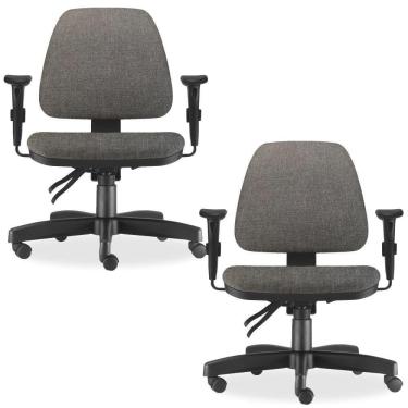 Imagem de Kit 02 Cadeiras de Escritório Giratória Executiva Ergonômica Sky L02 Linho Cinza Escuro - Lyam Decor