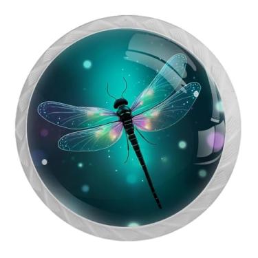 Imagem de Pacote com 4 puxadores de armário brancos puxadores de gaveta redondos, puxadores de gaveta de libélula, ferragens de cozinha para cômodas, armários, armário, banheiro, quarto, decoração de casa