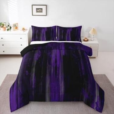 Imagem de Feelyou Conjunto de edredom abstrato moderno para todas as estações, arte abstrata, conjunto de cama com 2 fronhas, roxo, cinza, preto, microfibra infantil, roupa de cama king, luxuosa, edredom macio