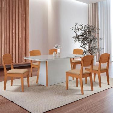 Imagem de Mesa Diane 180cm Tampo Mdf Vidro Canto Copo Com 6 Cadeiras Turim 07 /off /naturale /serig Off