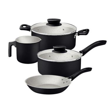 Imagem de Jogo De Panelas Tramontina Linz 4 Peças Em Aluminio Antiaderente Starflon Max Preto