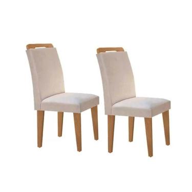Imagem de Kit 2 Cadeiras De Cozinha Athenas Madeira Capuccino-suede Creme - Rufato