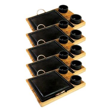 Imagem de Kit 5 Grelha 10 Molheiras Em Pedra Sabão E Suporte P 20x20cm