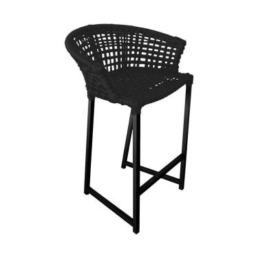 Imagem de Banqueta Reis Em Corda Náutica E Base Em Alumínio Preta Para área Gourmet Externa Preta Preto