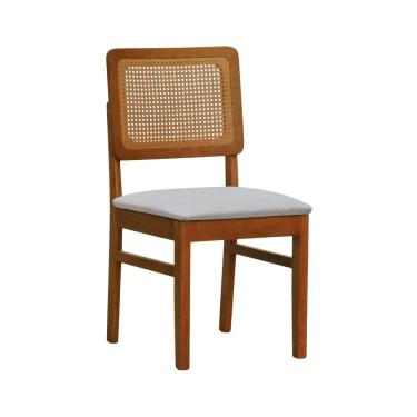 Imagem de Cadeira Lyon Madeira Maciça Encosto Telinha Amêndoa - Amêndoa Assento Estofado Linho Bege Mescla Impermeável