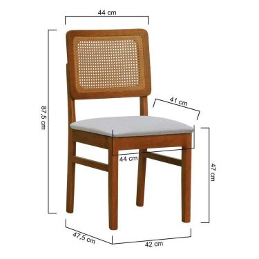 Imagem de Cadeira Lyon Madeira Maciça Encosto Telinha Amêndoa - Amêndoa Assento Estofado Linho Bege Mescla Impermeável
