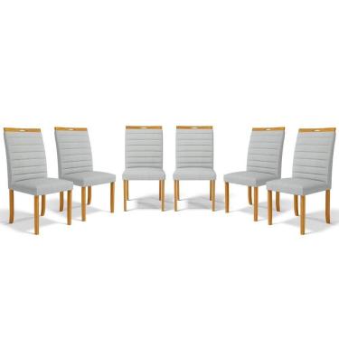 Imagem de Kit Com 6 Cadeiras Sara Madeira Maciça Estofadas Para Mesa De Jantar Linho Cinza 407