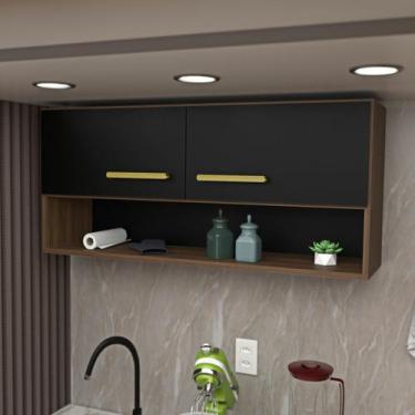 Imagem de Armário Aéreo Cozinha Compacta 15mm Modulado - NetMobil, Nogal/Preto
