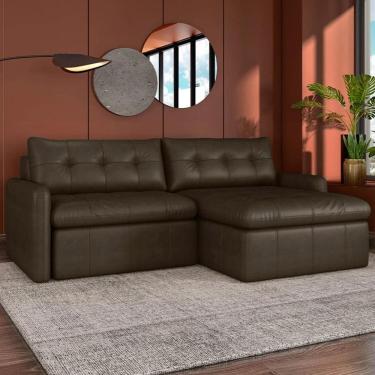 Imagem de Sofá Retrátil 4 Lugares para Sala 264cm Elios Couro Castanho Z55 - Mpozenato
