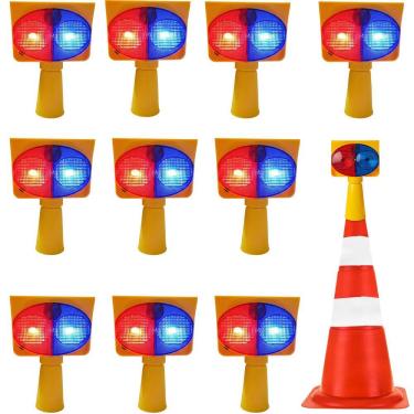 Imagem de Sinalizador Viario Solar Kit 10 Duas Cores Cone Transito Atençao Emergencia Iluminaçao Acidente