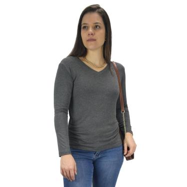 Imagem de Blusa Feminina Longa Gola V Segunda Pele Básica Tshirt Cor:;Tamanho:P;Gênero:Mulher-Feminino