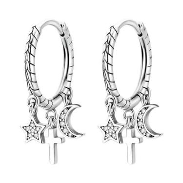 Imagem de Brincos De Prata 925 Estrela E Lua Com Design Moderno Entrelaçado Para
