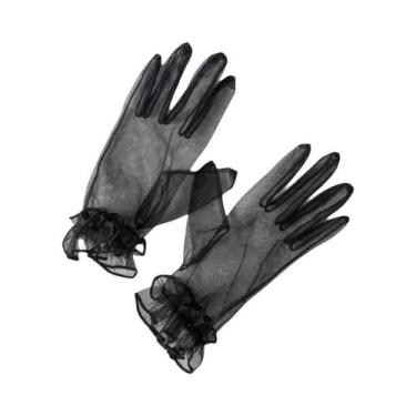 Imagem de Luvas Femininas Pretas De Renda Em Tela De Malha Com Proteção UV Para 