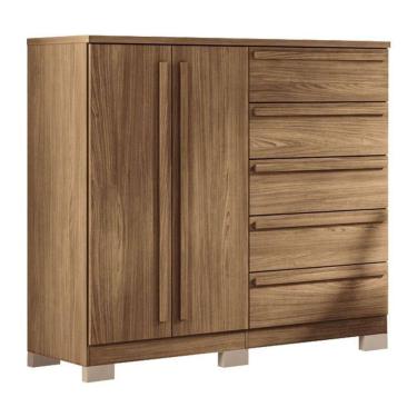 Imagem de Comoda 2 Portas 5 Gavetas Malaga Gold Com Pés Jatobá Acetinado - Santos Andirá