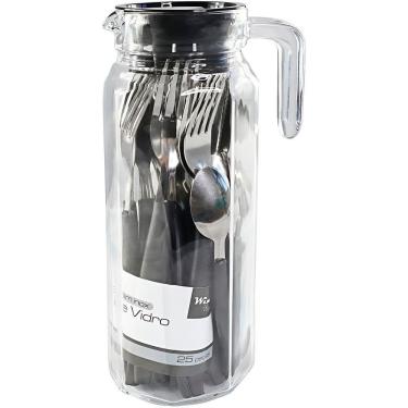 Imagem de Conjunto Jarra Talheres 25 Peças - Kit De Talheres Com Aço Inox Preto Elegância E Modernidade à Sua Mesa