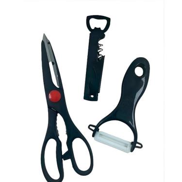Imagem de Kit De Utensílios De Cozinha 3 Peças – Tesoura, Descascador E Abridor Praticidade E Ele...