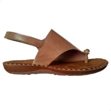 Imagem de Sandália Rasteira Feminina Couro Legítimo Bege Velcro-Feminino