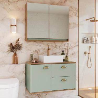 Imagem de Gabinete de Banheiro 80cm 100% Mdf com Espelheira 2 Portas com Cuba Lí