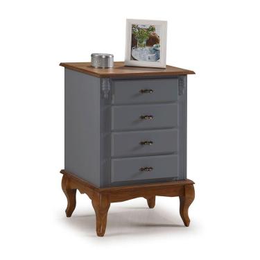 Imagem de Mesa de Cabeceira 4 Gavetas Pés Luiz XV 60404 Linz Móveis - Cinza/Imbuia Glazer