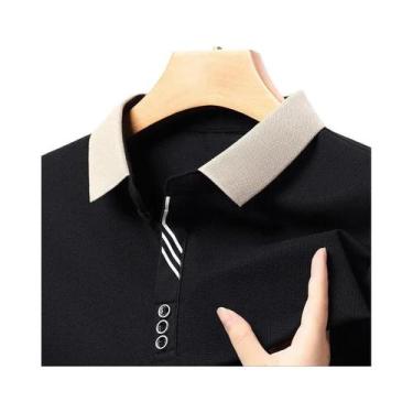 Imagem de Camisa Polo Masculina Casual De Manga Longa, Cor Sólida, Respirável, C