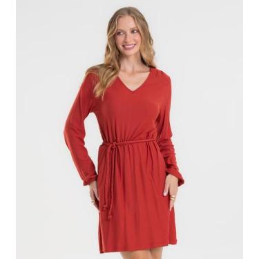Imagem de Vestido Feminino Manga Longa Com Cinto Rovitex Laranja, M, Laranja