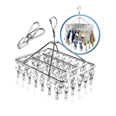 Imagem de Varal Roupas Íntimas 40 Grampos Reforçados Metal Inox Giratório 360 Tr