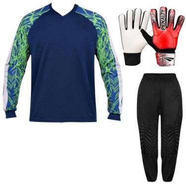 Imagem de Kit Goleiro Napoli Infantil Camisa Kanga + Calça TRB + Luva Penalty De