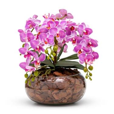 Imagem de Arranjo Orquídea Silicone 3 Hastes Duplas Vaso Vidro Incolor - Florali