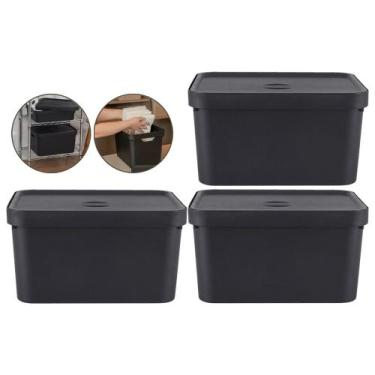 Imagem de Kit 3 Caixa Grande 32l Ou Cube Organizadora Empilhável Preto