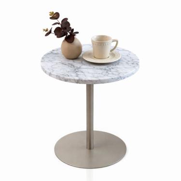 Imagem de Mesa Lateral Atría Base laca Champanhe Redonda Tampo Mármore Carrara