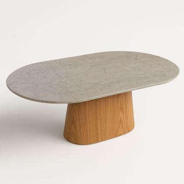 Imagem de Mesa de Jantar Oblongo 160x90 cm Freijó Tampo Mármore Branco Extra
